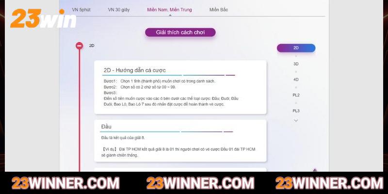 Đa dạng loại hình cược xổ số 23win  